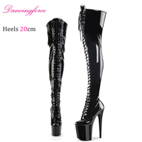 Chaussures de pole dance exotiques pour femmes, 20 cm, au-dessus du genou, à talons hauts, plateforme, fétichistes, pour l'hiver et l'été, augmentant la taille