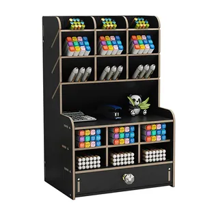 Organisateur de stylos automatique, pour porte-crayons, rangement de papeterie de bureau en bois à 9 compartiments pour Art domestique et fournitures scolaires de bureau