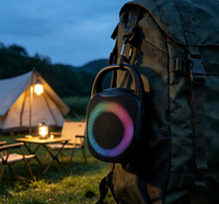 Enceinte Bluetooth, batterie 800 mAh, enceinte sans fil 5W avec anneau lumineux RGB et crochet de transport pour le sport, le camping et les fêtes