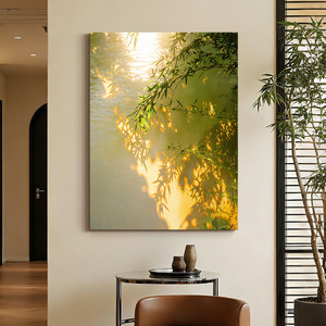 Framed Wall Art Oil <b>Canvas</b> Painting Bamboo Landscape Abstract Nature Print Rectangle Dark Brown <b>Frame</b> Living Room Bedroom Decor - Product Image 3