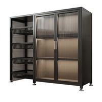 Étagère de rangement de cuisine en métal multi-mailles avec porte, bac à légumes et plateau à vaisselle, anti-poussière, multifonctionnelle