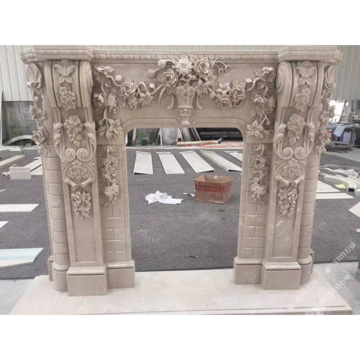 High Quality Faux Decoration Limestone Fireplace Stone Design Georgian Marble Indoor Mantel Black and White Hotel 3 Years Insert