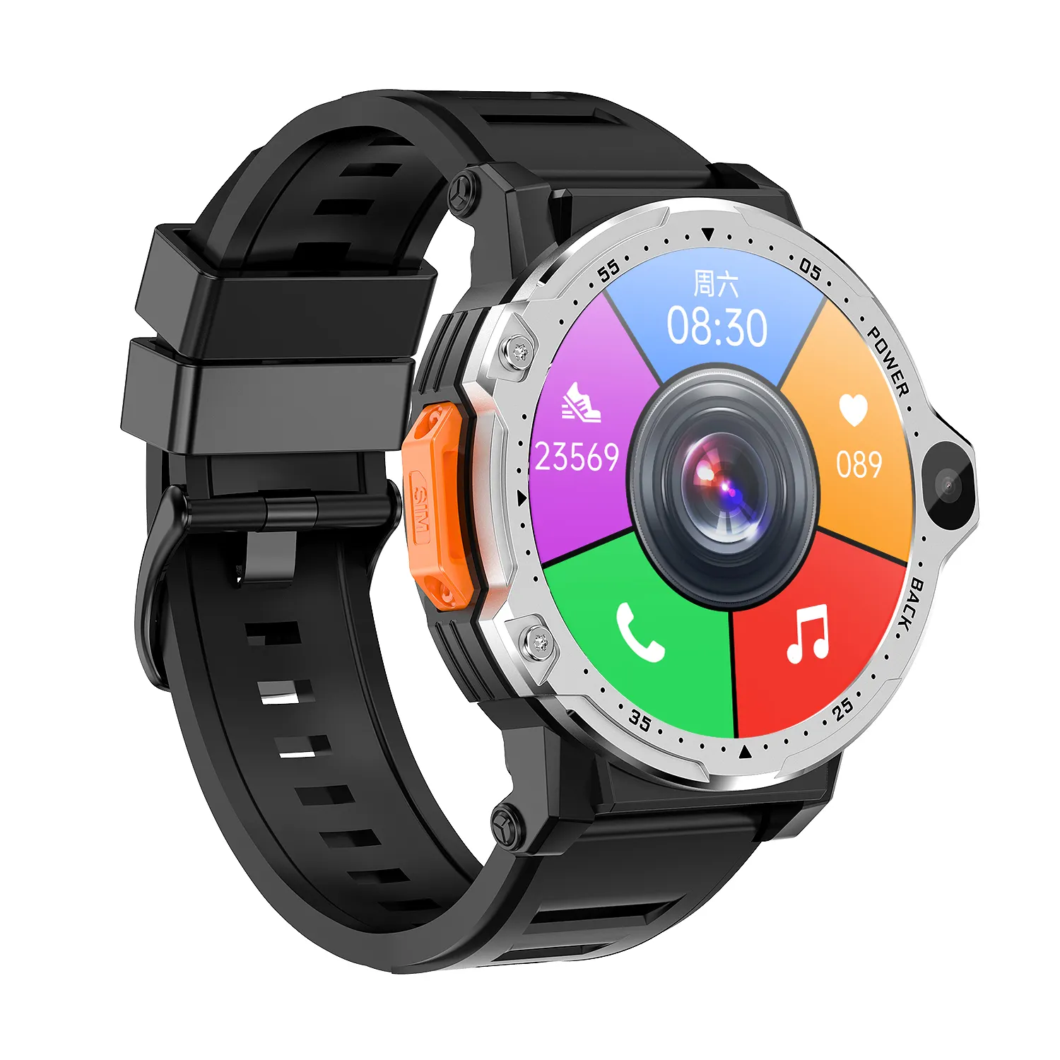 PG999 1,54 pulgadas HD Pantalla redonda 4G Reloj inteligente Android 8,1 Relojes con GPS WiFi 4G Procesador de cuatro núcleos y tarjeta SIM