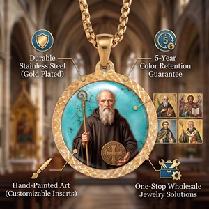 FORTUSYMBOL Collar con Medalla de San Cristóbal Católica al por Mayor, Joyería de Acero Inoxidable, Patrones Personalizables, Regalo Religioso - Product Image 3