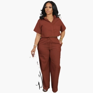 Camicia da <span class=keywords><strong>donna</strong></span> estiva in <span class=keywords><strong>lino</strong></span> e Set di pantaloni sportivi leggeri - Product Image 4