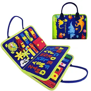 Felt Quiet Book kids hand held busy bag Toddlers Learn to Dress Basic Skills Busy Sensory Board dinosaur design