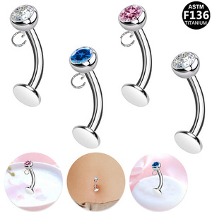 Anneau de nombril en titane avec boule et cristaux sertis, bijou de piercing tendance pour usage quotidien - Product Image 1