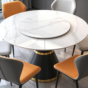 Ensemble de table à manger ronde extensible moderne en marbre avec 6 chaises, design rotatif pour la salle à manger à domicile - Product Image 4