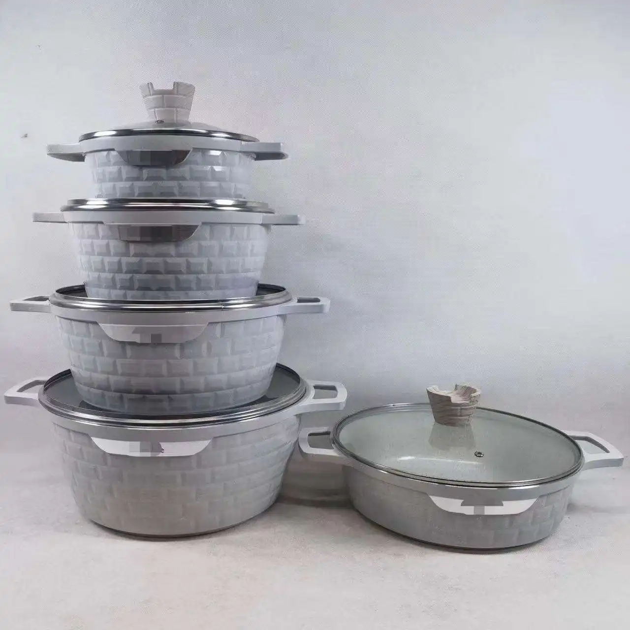 Panci masak Stainless Steel gaya Korea, panci Stainless Steel emas perak pegangan ganda, panci masak sup Mini panas