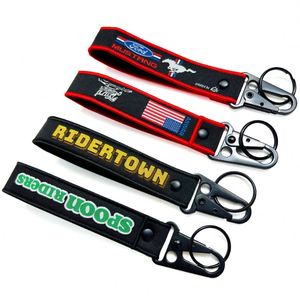 <b>Custom</b> Logo Design Woven Wrist Strap Keychain Fabric Lanyard <b>Key</b> Holder for Motorcycle Keyholder - Product Image 2