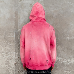 <span class=keywords><strong>Felpa</strong></span> con Cappuccio e Zip Personalizzata da Uomo, Stile Vintage Effetto Lavaggio Acido, in Cotone <span class=keywords><strong>Rosa</strong></span>, Stampa su Tessuto French Terry - Product Image 2