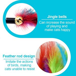 Longue canne à chat en plastique de 64 cm avec clochette et plume pour jeu interactif, exercice et jouet à friandises - Product Image 3