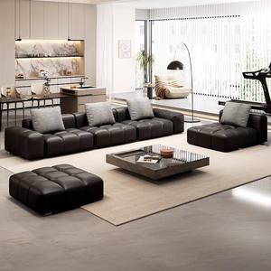 थोक वास्तविक चमड़े के आकार काले सोफे इतालवी 5 सीटर सोफे लिविंग रूम फर्नीचर बिक्री के लिए सेट - Product Image 3