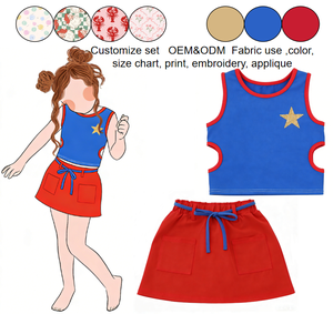 Set Estivo per Bambine Personalizzabile all'Ingrosso: Top <span class=keywords><strong>con</strong></span> Applicazione a Stella e Gonna Rossa OEM/ODM - Product Image 1
