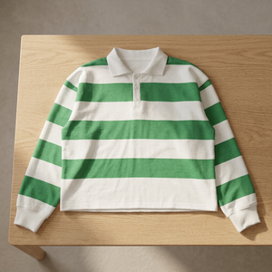 เสื้อเชิ้ตแขนสั้นผู้ชายลายทางผ้าแคนวาสถักแบบลำลองระบายอากาศได้ดีสีเขียวขาวลายปกติ - Product Image 4