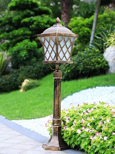 Lampadaire de jardin extérieur LED en laiton, poteau métallique IP66, lumière blanc chaud 2700K, abat-jour métallique, AC 85-265V, luminaire non détachable, détecteur de mouvement - Product Image 6