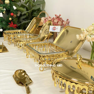 Wedding Party Hotel Luxury Elegant Design Chafing Dish with <strong>Stands</strong> Catering Equipment Cheffing Dishes Glass Buffet <strong>Food</strong> Warmer - Product Image 2