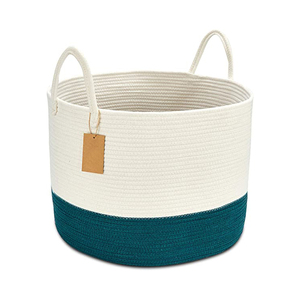 Round Woven Cotton Rope Basket: Nursery, Laundry, Toy & Blanket Storage Baskets