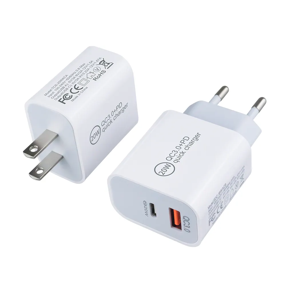 도매 EUUL 플러그 20W PD 충전기 여행 USB C 타입 C 어댑터 20W QC 모바일 고속 충전 전화 충전기 아이폰 삼성