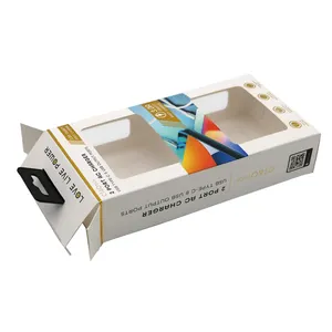 Custom Logo Afdrukken Retail Papier Karton Verpakking Display Box Met Clear Pvc Raam En Opknoping Gat