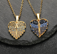 Collier pendentif Cœur Ailes d'Ange plaqué or avec zircon multicolore, breloque cristal, cadeau commémoratif pour femme