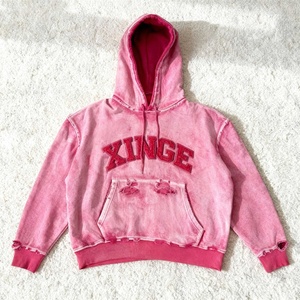 2026 Sweat à capuche zippé oversize pour homme, coupe boxy personnalisée, style streetwear, délavé à l'acide, effet usé, avec motif graphique lettres 3D floquées, poignets et ourlet effilochés - Product Image 3