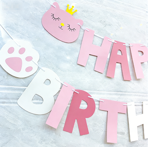 DAMAI - Decoración Colgante para Fiestas Infantiles de Cumpleaños, Gato con Corona, Letras Rosas, Pancarta de Papel Portátil - Product Image 2