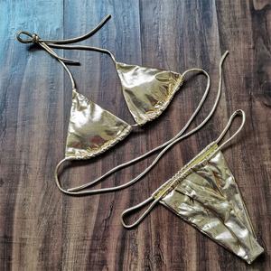 Haute qualité nouveau brillant or 3 pièces <span class=keywords><strong>maillot</strong></span> <span class=keywords><strong>de</strong></span> <span class=keywords><strong>bain</strong></span> maillots <span class=keywords><strong>de</strong></span> <span class=keywords><strong>bain</strong></span> couvrir Bikini ensemble femmes personnalisé licou String logo maillots <span class=keywords><strong>de</strong></span> <span class=keywords><strong>bain</strong></span> - Product Image 6