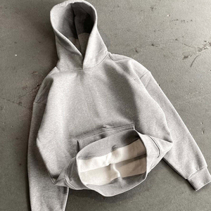 <span class=keywords><strong>Sweat</strong></span>-shirt en molleton uni noir et gris, lourd, 500 g/m², coton, surdimensionné, ample, à capuche, coupe courte, M70 - Product Image 4