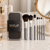 Kit de pinceaux de voyage pour le visage et les yeux en poils synthétiques, 7 pièces, avec étui de rangement, logo personnalisé, ensemble de pinceaux de maquillage
