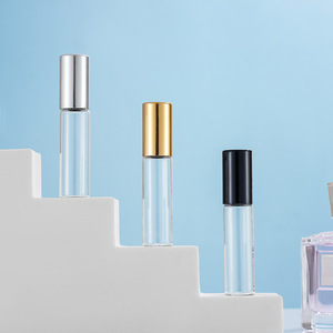 Flacon cylindrique roll-on en verre transparent pour parfum et huiles essentielles, 1ml, 2ml, 3ml, 5ml, 10ml, avec <span class=keywords><strong>bouchon</strong></span> personnalisé couleur et sérigraphie - Product Image 1