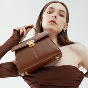 Bolsos de Mano para <span class=keywords><strong>Mujer</strong></span>, de Cuero Vacuno de Grano Completo, Diseño Retro con Solapa y Cierre, Correa Desmontable, Bolso Bandolera para Oficina y Uso Diario - Product Image 3
