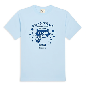 T-shirt SCOPY Nekonoshima Ramune con stampa gatto a maniche corte unisex azzurro - Product Image 2