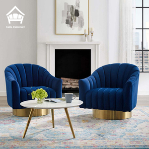 Poltrona Girevole di Lusso Moderna con Base in Acciaio Inox Dorato, Poltrona Singola da Soggiorno in Tessuto Blu Navy e <span class=keywords><strong>Velluto</strong></span> - Product Image 2
