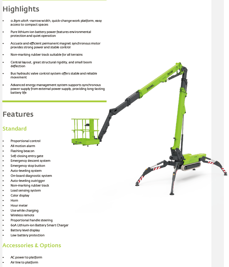 Product Spider Lifts Electric ZOO-/MLION ZX23AE Lithium