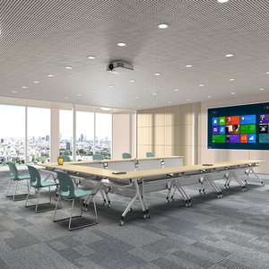 Tavolo da conferenza di lusso di grandi dimensioni in legno portatile a forma di U tavolo da riunione per 30 posti - Product Image 4