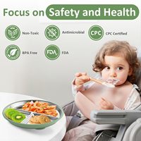 Assiettes divisées pour tout-petits manches en silicone amovibles ensemble de vaisselle incassable antidérapant assiette pour bébé en acier inoxydable avec aspiration