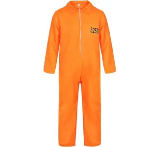 Kostum Jumpsuit penjara oranye untuk anak-anak dewasa Jumpsuit penjara Coverall Conniving narapidana kostum Halloween