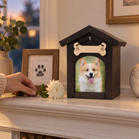 Urne funéraire moderne Zheng Xin en bois en forme de petite maison avec cadre photo pour cendres d'animaux, pour chats et chiens