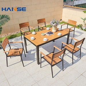 Foshan restaurante terraza Modular sentado <span class=keywords><strong>Ratan</strong></span> patio trasero plástico madera jardín asientos juego de comedor con 6 sillas mesa de comedor - Product Image 1