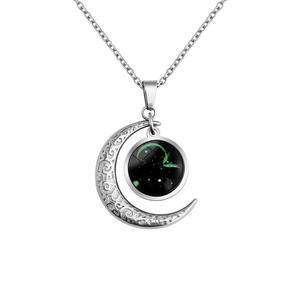 En gros lumineux 12 <span class=keywords><strong>Horoscope</strong></span> lune titane acier personnalité créative croissant pendentif hommes collier bijoux petit ami cadeau - Product Image 5