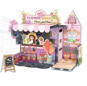 Ensemble de scène de rue de simulation de bloc de construction magnétique de café, magasin de crème glacée de magasin de fleur, jouets éducatifs de garçon et de fille - Product Image 4