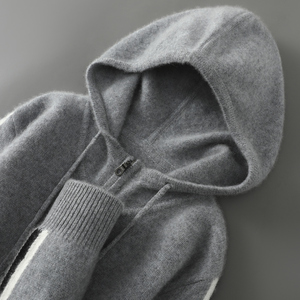 <strong>Men's</strong> Autumn Winter Pure Wool <strong>Cardigan</strong>, Hooded <strong>Zip</strong> <strong>Up</strong> Thick Coat, Knit Sweater, Customizable - Product Image 6