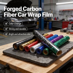 Vinilo Adhesivo para Automóviles PET de Fibra de Carbono Forjado de 6.5mil, Resistente a los Rayos UV, Rollo Completo para Carrocería de 1.52x18m, Negro Mate - Product Image 3