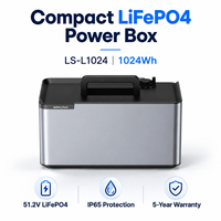Baterai Surya LiFePO4 1kWh 51.2V 20Ah 1024Wh Modul Penyimpanan Energi yang Dapat Ditumpuk untuk Sistem Surya Balkon