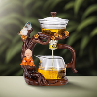 Théière en verre borosilicate résistant à la chaleur CHAPLIN avec poignée, infuseur à thé automatique Bouddha pour la maison, 350 ml, couvercle magnétique écologique