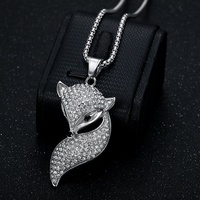 Collier pendentif renard traînant sa queue en acier inoxydable plaqué or, serti de zircons, style hip-hop, bijoux de mode tendance pour soirée, directement de l'usine