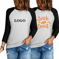 Atacado logotipo personalizável casual manga longa mulheres em branco liso camisetas para impressão