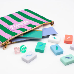 Logo personnalisé Mahj Carrelage Accessoire Sac <span class=keywords><strong>Pochette</strong></span> Preppy Rayé Maquillage Sac Monogrammé Plat Nylon Zip Pouch Mahjong Sacs - Product Image 3