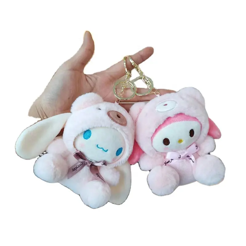 Wholesale Sanrioed My Melody Cinnamoroll Plush Keychain Anime Kawaii Hk Plush Doll Soft Plushies Keychain Pendant Children Gifts